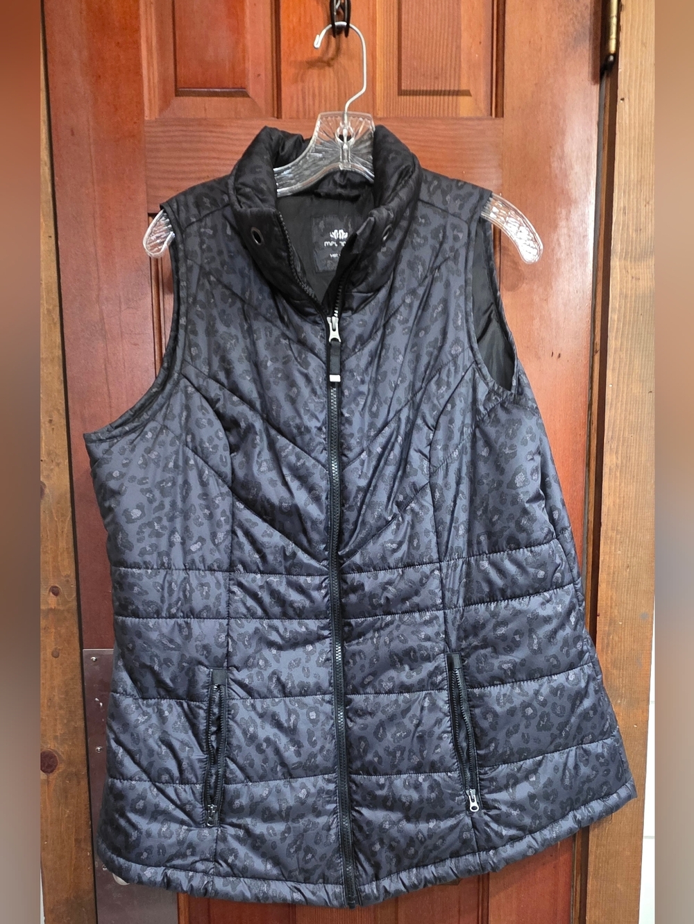 Maurices Black Quilted Leopard-Print Puffer Vest